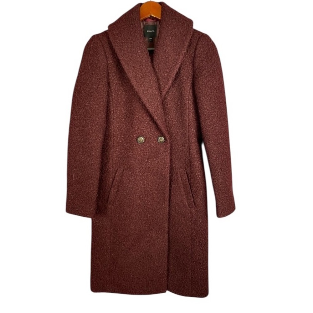 RW&CO Maroon Red Teddy Double Breasted Long Cozy Layering Coat Sz XS - Picture 3 of 16